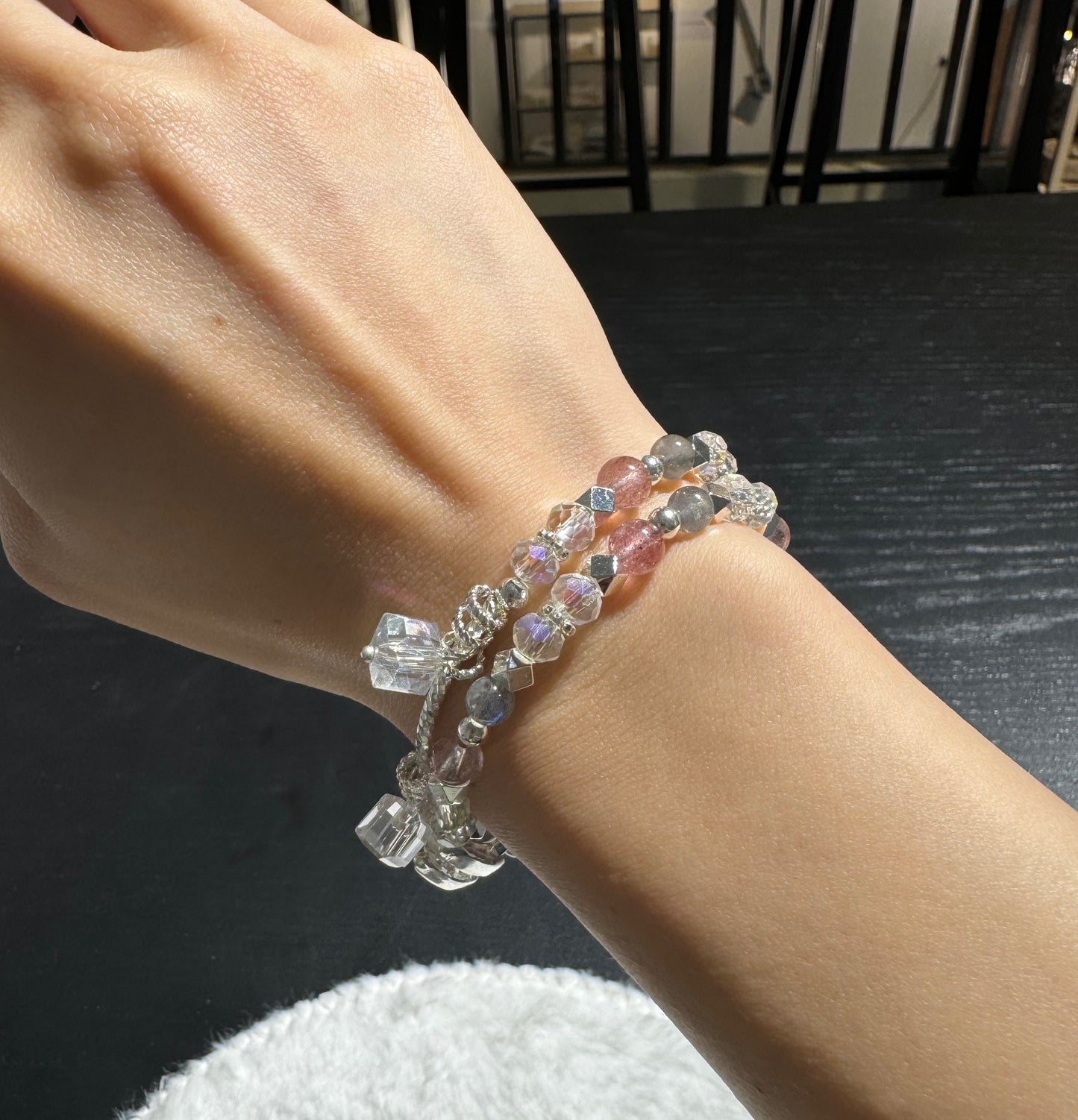 Moonstone with Strawberry Quartz Bracelet