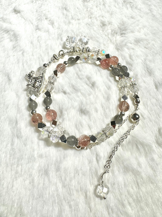 Moonstone with Strawberry Quartz Bracelet