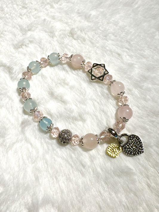 Aquamarine and Pink Quartz Bracelet