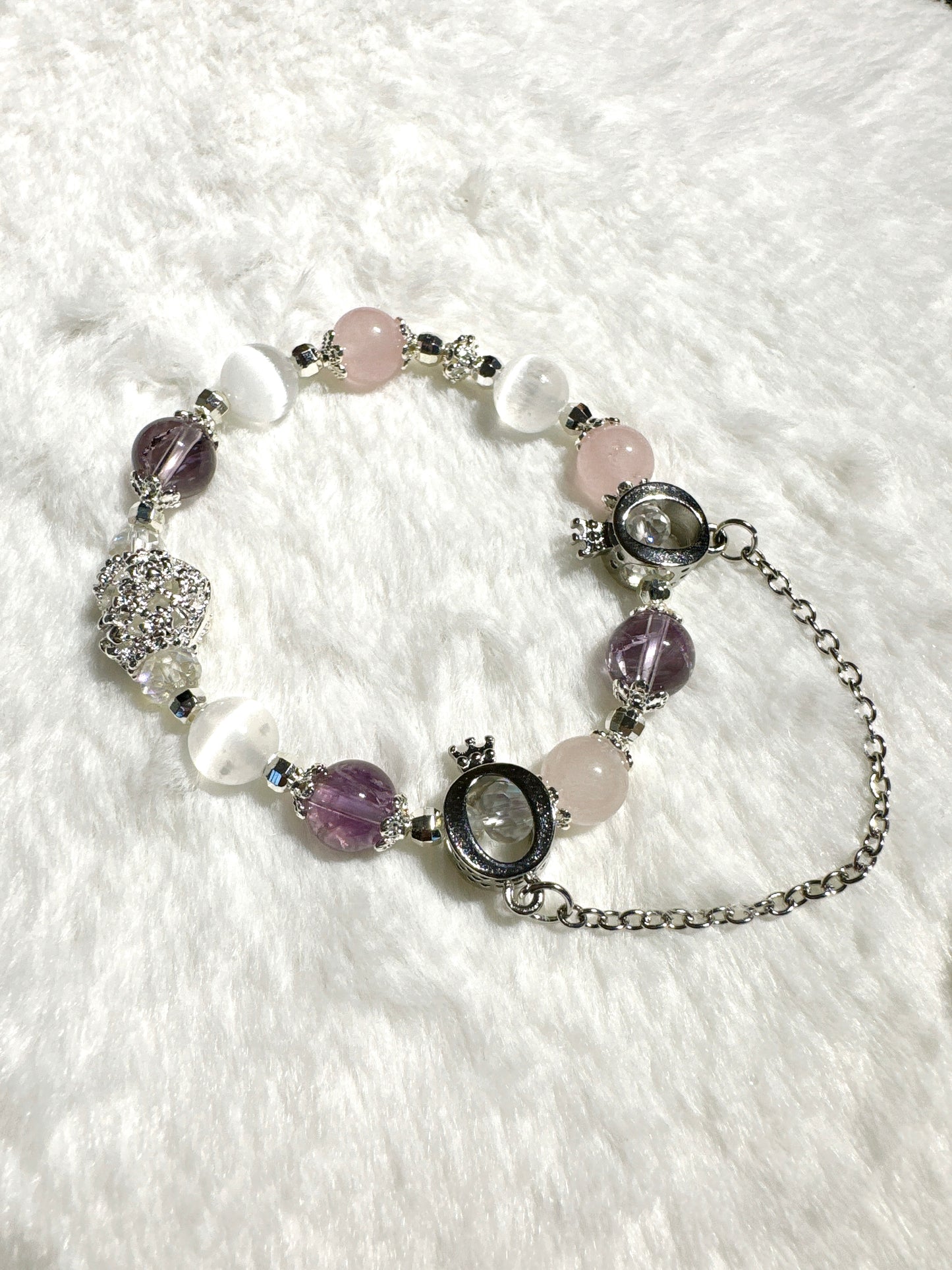 Pink Quartz, Amethyst and Selenite Bracelet