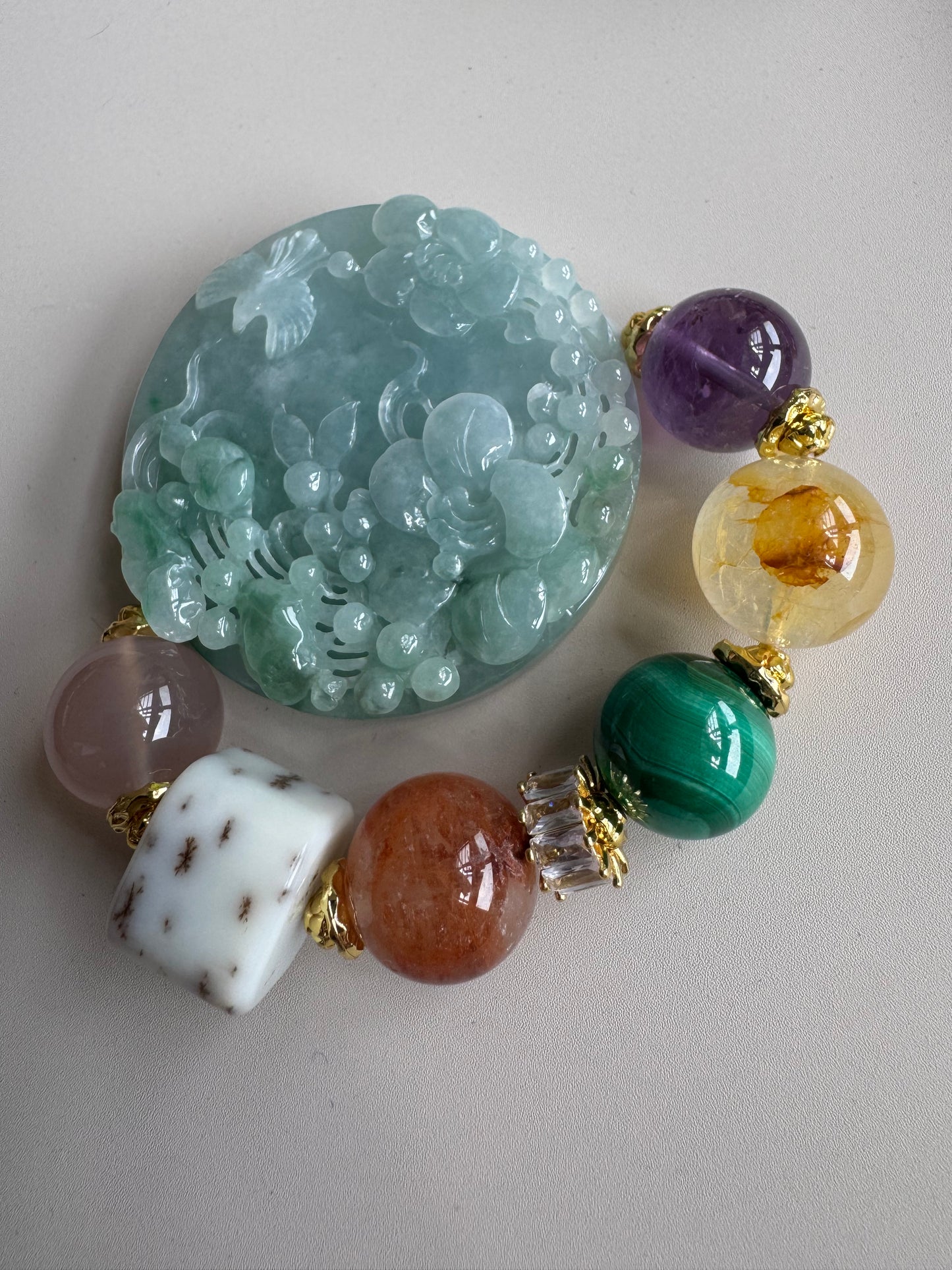Blooming Flower with Bird jadeite